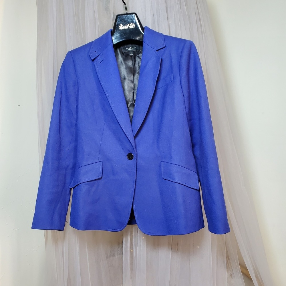Talbots The Kate Fit Purple Blue Wool Blazer Scandi Girl Career Sz 8 Going Out